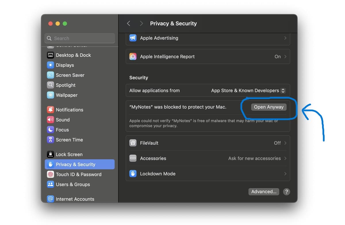macOS permission dialog for Apple Notes access